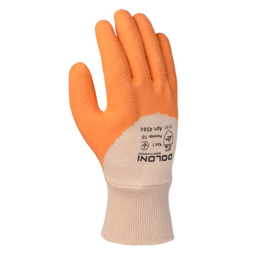Рабочие перчатки DOLONI 4584 из хлопка покрыты оранжевым латексом, 3/4 облив, ребристые, размер 10